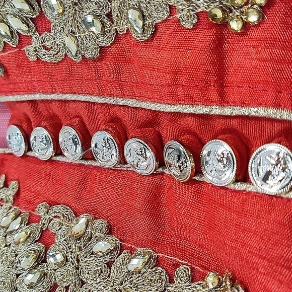 Red & Gold Embroidered High-Low Dress duster – Elegant Party & Wedding Outfit - Picture 6 of 7